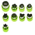 Stainless steel vegetable fruit cutter cookie mold set for baby food making variant display. - 9-Piece Set / Green