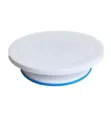White plastic cake turntable with blue non-slip base for baking, rotating decorating stand. - Non-Slip Turntable / White
