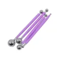 Detail view of 4 stainless steel ball stylus tools with purple handles for clay and fondant. - Purple