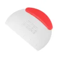 Stainless steel dough scraper with red handle and measurement equivalents for baking and cooking. - Red
