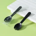 Ensemble de cuillères-fourchettes en plastique noir, cuillères à dessert pour coupes de glace. - Courte Fourchette & Cuillère