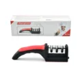 Handheld 3-Stage Kitchen Knife Sharpener with Ergonomic Handle for Fast Home Sharpening - Box Packaging / Red