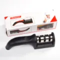 3-stage kitchen knife sharpener handheld multi-functional quick sharpening tool for home cooking. - Box Packaging / Black