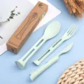 Portable wheat straw tableware set, fork spoon knife 3-in-1 eco-friendly outdoor cutlery. - Nordic Green