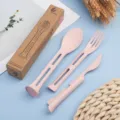 Portable wheat straw cutlery set 3-piece pink tableware spoon fork knife eco-friendly - Nordic Pink