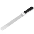 Stainless steel offset icing spatula with black handle for cake decorating and baking. - 10-Inch Offset Spatula