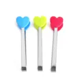 Mini pince alimentaire en inox avec embouts en silicone cœur, idéale pour glaçons et sucre. - Mini pinces à nourriture en forme de cœur