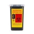 Black plastic razor blade disposal case container for safe salon and home sharp waste storage. - Black