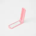 Portable pink folding mirror and comb set, mini dual-use pocket hair brush for travel. - Pink