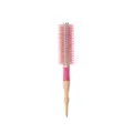 Wooden handle round hair brush with pink bristle design for salon styling and daily hair care. - Pink (Small)