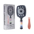 Set spazzola per capelli ventilata con elastici colorati e artiglio di pulizia per styling quotidiano - Scatola regalo / Nero