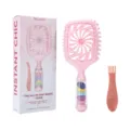 Spazzola per capelli cava rosa con elastici colorati e strumento di pulizia per lo styling. - Scatola regalo / Rosa