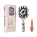 Spazzola districante per capelli con elastici colorati e strumento di pulizia per styling. - Scatola regalo / Kaki