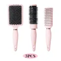 3-piece pink hair brush set including paddle brush, round brush and vent brush for styling. - OPP Bag / 3-Piece Hair Styling Set