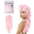 Roze lange satijnen slaapmuts met strik lint, haarverzorging muts voor vrouwen glad haar nacht. - Roze