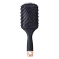 Brosse à cheveux plate noire avec coussin et trou de suspension doré, masseur de cuir chevelu. - Peigne Coussin d'Air Carré avec Trou de Suspension / Emballage en sac / Noir mat