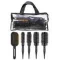 Professional hair brush set with storage bag, cushion brush, and round styling combs for salon. - PVC Bag / Black 5-Piece Set