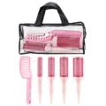 Professional pink hair brush set with transparent PVC storage bag and styling tools. - PVC Bag / Pink 5-Piece Set