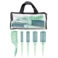 Mint green hair brush set featuring one curved comb and four round roller brushes in a clear bag. - PVC Bag / Green 5-Piece Set