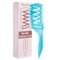 Curved hair styling brush and matching pink box packaging, professional hair tool for daily curl definition. - OPP Bag / Marbled Nylon with Transparent Bristles - Blue