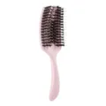 Pink curved hair brush with mixed boar bristles, wheat straw hollow detangling styling comb. - Pink