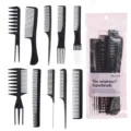 Set di 10 pettini professionali per capelli, styling da salone e cura quotidiana. - Set da 10 pezzi nero (sacchetto rosa)