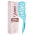 WanMei curved vent styling hair brush in light blue with matching pink packaging box, perfect. - Solid Color Nylon with Transparent Teeth - Blue