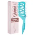 Professional hair styling comb with ventilated honeycomb design for quick blow drying. - Marbled Colorful Double Teeth - Blue