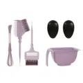 Professional hair dye tool set including bowls, brushes, and ear caps for salon styling use. - Solid Brown-Purple / 5 Pieces/Pack