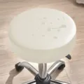 Housse de tabouret rond blanc étanche en cuir synthétique avec roulettes pivotantes - Blanc Cassé