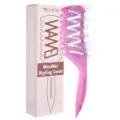 Pink hair styling comb with box, bouncy curl vent brush, professional hair tool for salon. - Marble Pattern Colored Double-Teeth - Pink