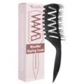 Professional curved hair styling comb and vent brush for curly hair and daily hair care - Solid Color Double-Teeth - Black