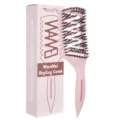 Pink curved styling hair comb with boar bristle for curling and smoothing hair daily use - Solid Color Bristle Teeth - Pink