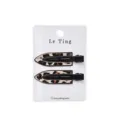 Korean style leopard print metal duckbill hair clips for women, stylish bangs hairpins. - Black