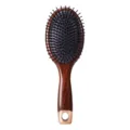 Brosse à Cheveux Coussin d'Air Massage Cuir Chevelu Manche en Bois Anti-Statique Coiffure - Peigne Coussin d'Air Ovale avec Trou de Suspension / Emballage en sac / Grain de bois noir