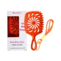 Mini brosse à cheveux creuse orange avec lanière, variante de peigne de voyage. - Emballage en boîte / Orange