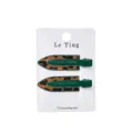 Korean style metal leopard print duckbill hair clips set of two cute green hair pins for women - Green