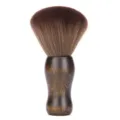 Professional barber neck duster brush with soft synthetic hair and wooden handle for salon. - Brown