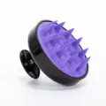 Silicone scalp massage brush with purple bristles and black handle for hair washing. - Black Purple