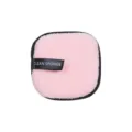 Pink flannel facial cleansing puff with black edge and handle, soft makeup removal sponge. - Black Pink