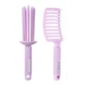 Purple hair brush set, detangling vent brush and curved styling comb for smooth hair. - YT054 Air Brush + WS0111 Large Curved Comb - Purple 2-Piece Set / Bag Packaging