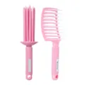 Pink hair brush set for women, detangling curved vent brush and curling hair styling tool. - YT054 Air Brush + WS0111 Large Curved Comb - Pink 2-Piece Set / Bag Packaging
