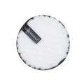Round white makeup remover puff with black edge and clean sponge label, soft facial cleansing pad. - White