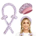 Set arricciacapelli senza calore stampa leopardo viola cuffia raso fascia - Arricciacapelli E Cuffia da Notte / Stampa Leopardata Viola