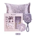 Set regalo per capelli in raso con stampa leopardata federa elastico e spazzola - Scatola regalo / Viola