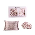 Set federa e scrunchie in satin stampato leopardo rosa per comodo uso domestico quotidiano. - Stampa Leopardata Cachi / Elastico + Federa Set da 2 Pezzi Inscatolato