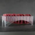Professional magnetic hair clipper guide comb set with clear organizer stand storage tray. - Red
