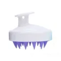 Silicone scalp massage brush with ergonomic white handle and purple soft bristles for hair washing. - White Purple