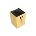 Gold hairdressing tool storage box with scissor cutout and black insert for salon organization. - Gold