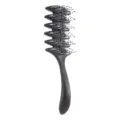 Black leaf hollow hair styling comb anti static scalp massage bouncy curl definition brush. - Nylon Bristle Style / OPP Bag / Black